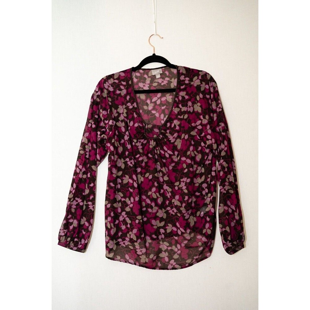 J. Jill sheer blouse L dark floral Silk office casual